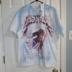 NWT Futuristic Oversized Graphic Tee W/Rhinestones, Size L